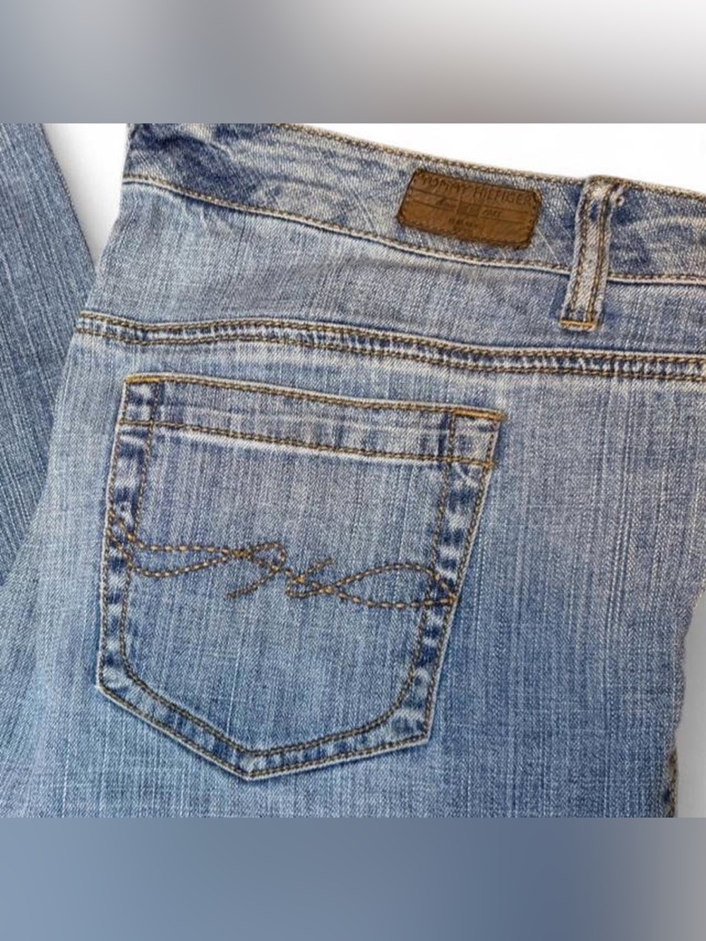 Tommy Hilfiger Light Blue Straight Leg Jeans with Embroidered Back Pocket